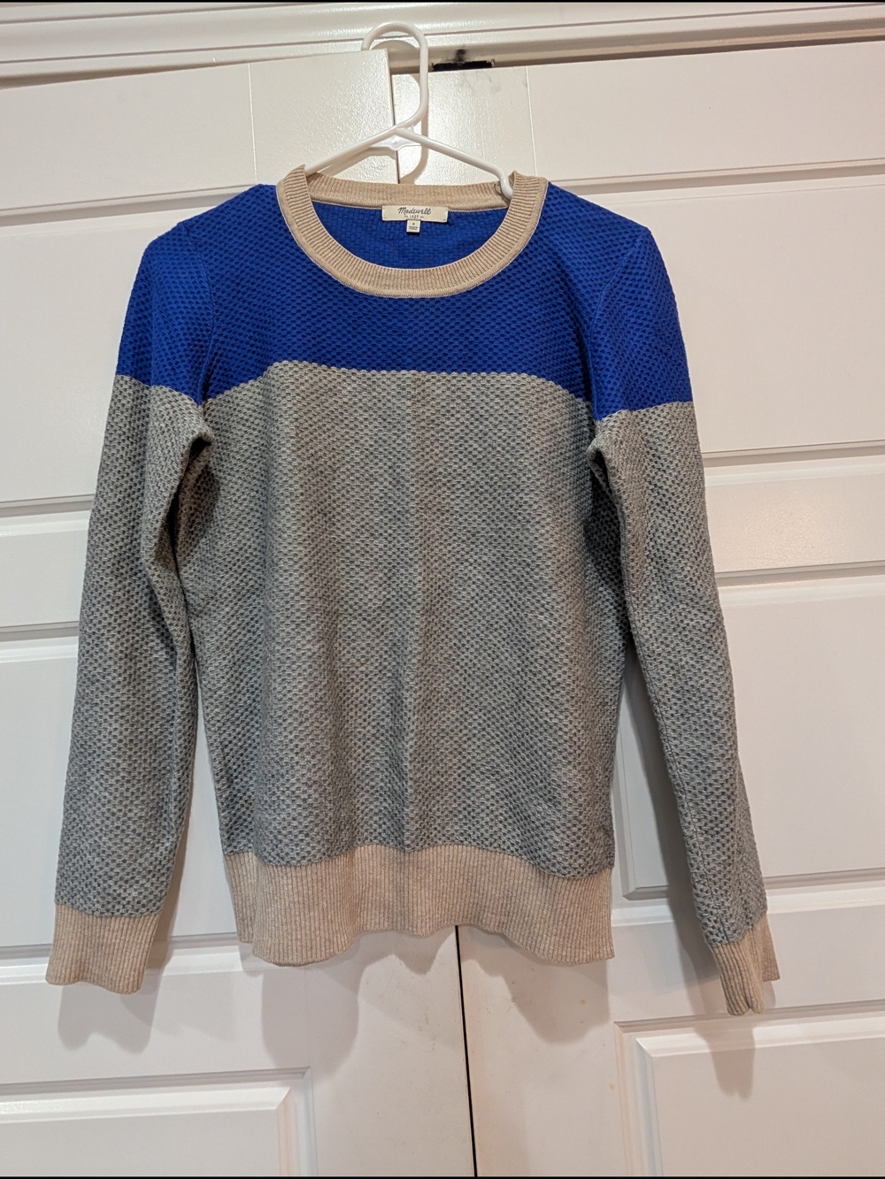 Madewell 1937 Color-Weave Colorblock Crewneck Sweater Blue Gray Tan Size S